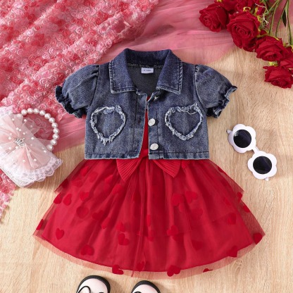 2pcs Baby Girls Tulle Dress Set with Bow Details