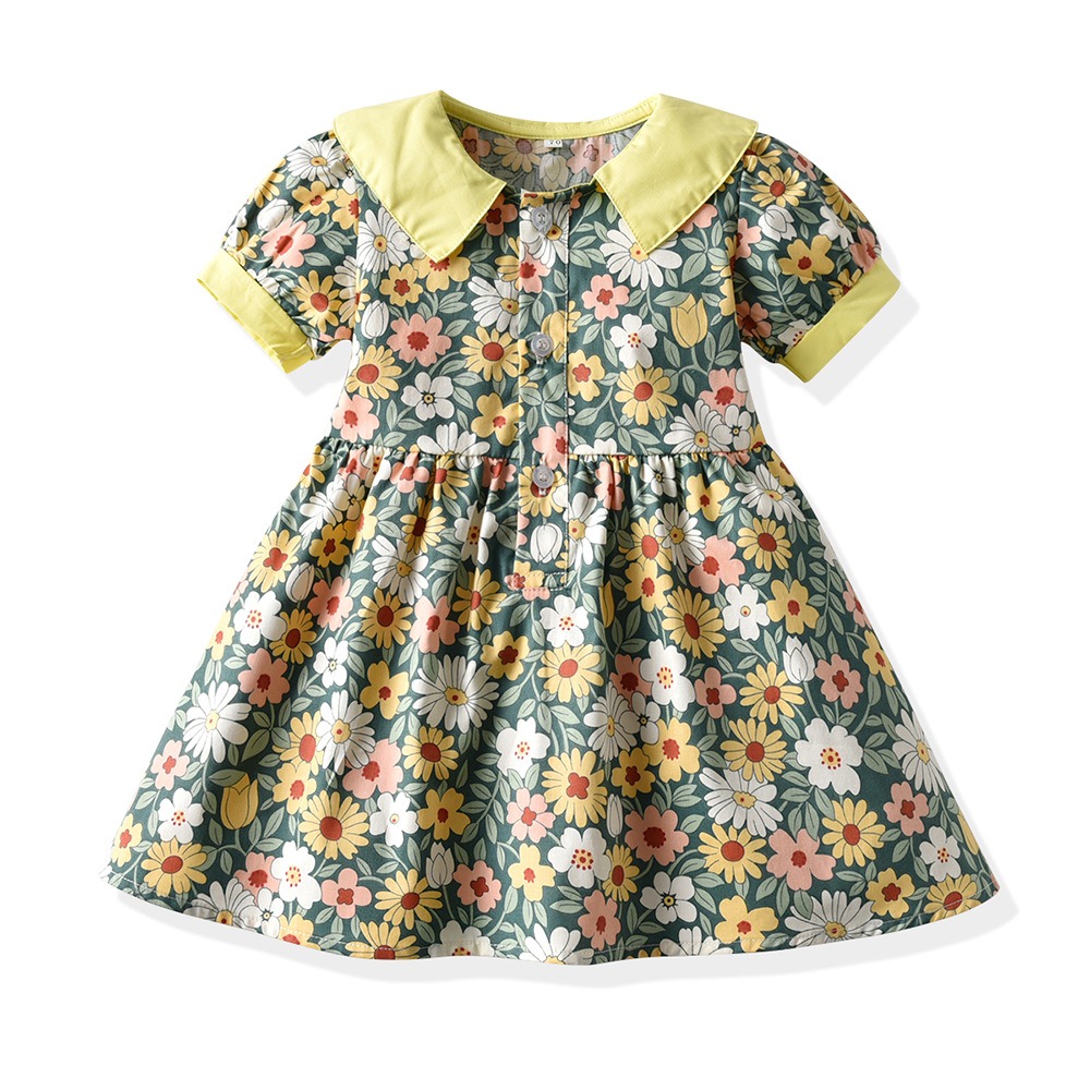 Toddler Girls Floral Smocked Dress with Puff Sleeves