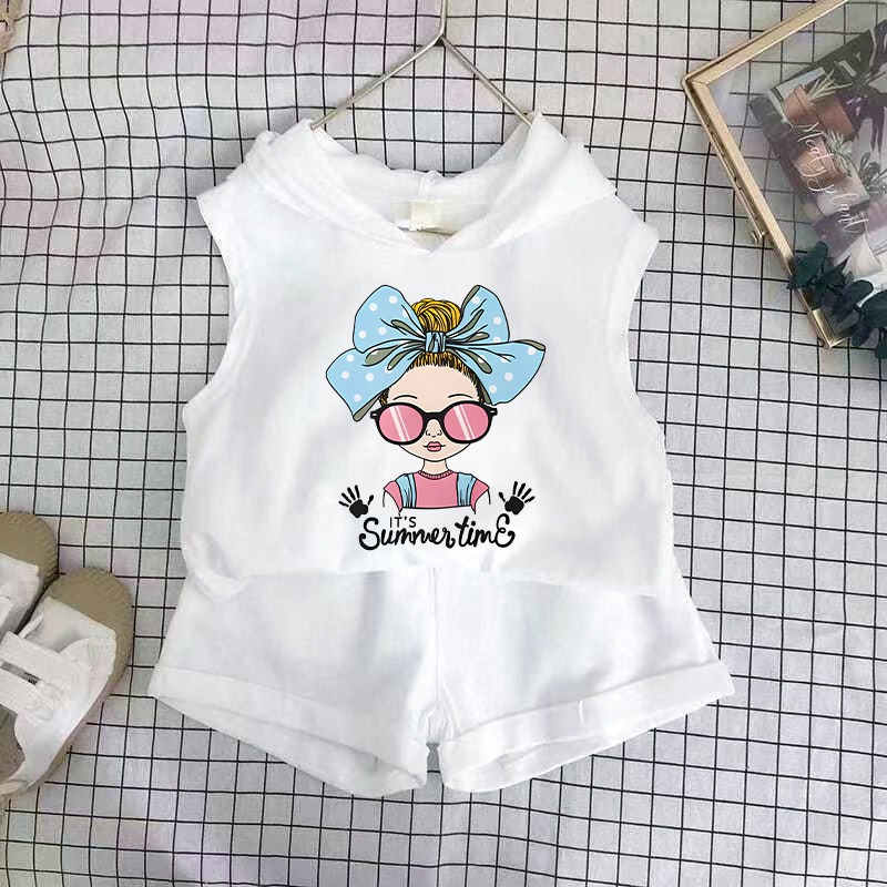 2pcs Baby Girls Cartoon Print Tank Top & Shorts