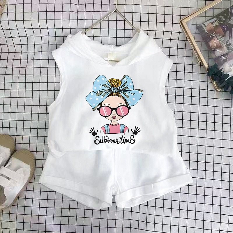 2pcs Baby Girls Cartoon Print Tank Top & Shorts