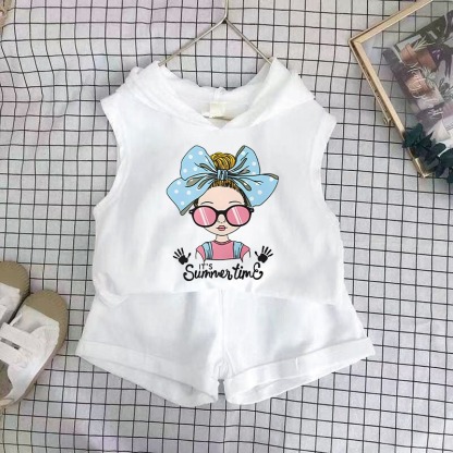 2pcs Baby Girls Cartoon Print Tank Top & Shorts