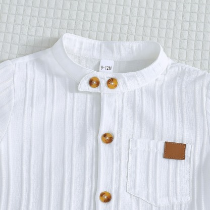 2pcs Toddler Boys Solid Color Striped Short Sleeve Shirt & Shorts