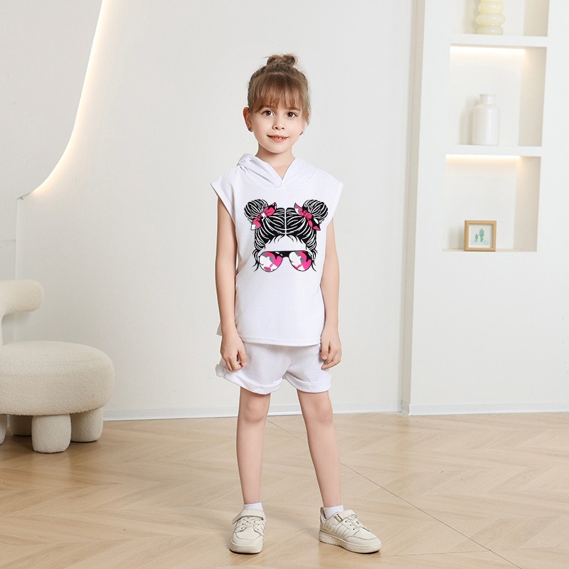 2pcs Baby Girls Cartoon Print Tank Top & Shorts