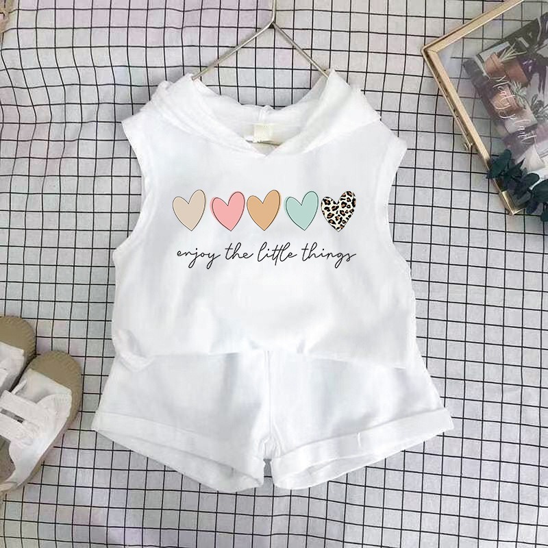 2pcs Baby Girls Cartoon Print Tank Top & Shorts