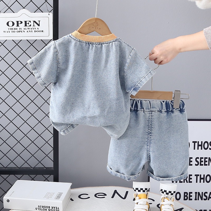2pcs Toddler Boys Denim Short-Sleeve Shirt & Jean Shorts