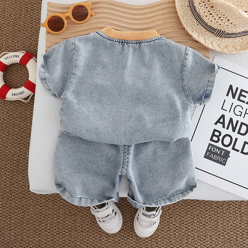 2pcs Toddler Boys Denim Short-Sleeve Shirt & Jean Shorts