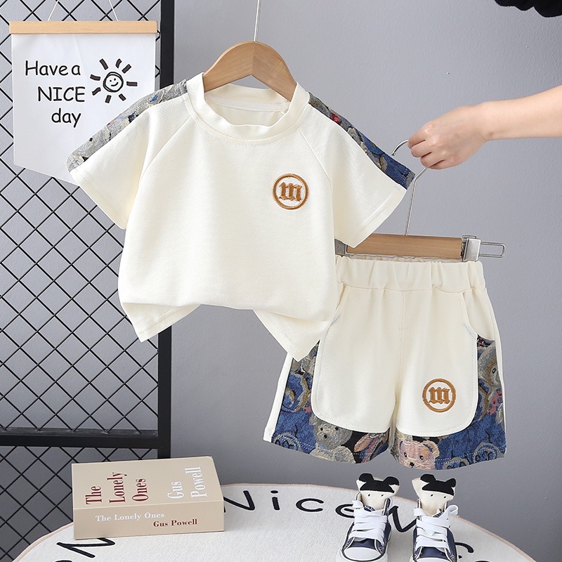 2pcs Toddler Boys Color-Block Short-Sleeve Top & Shorts