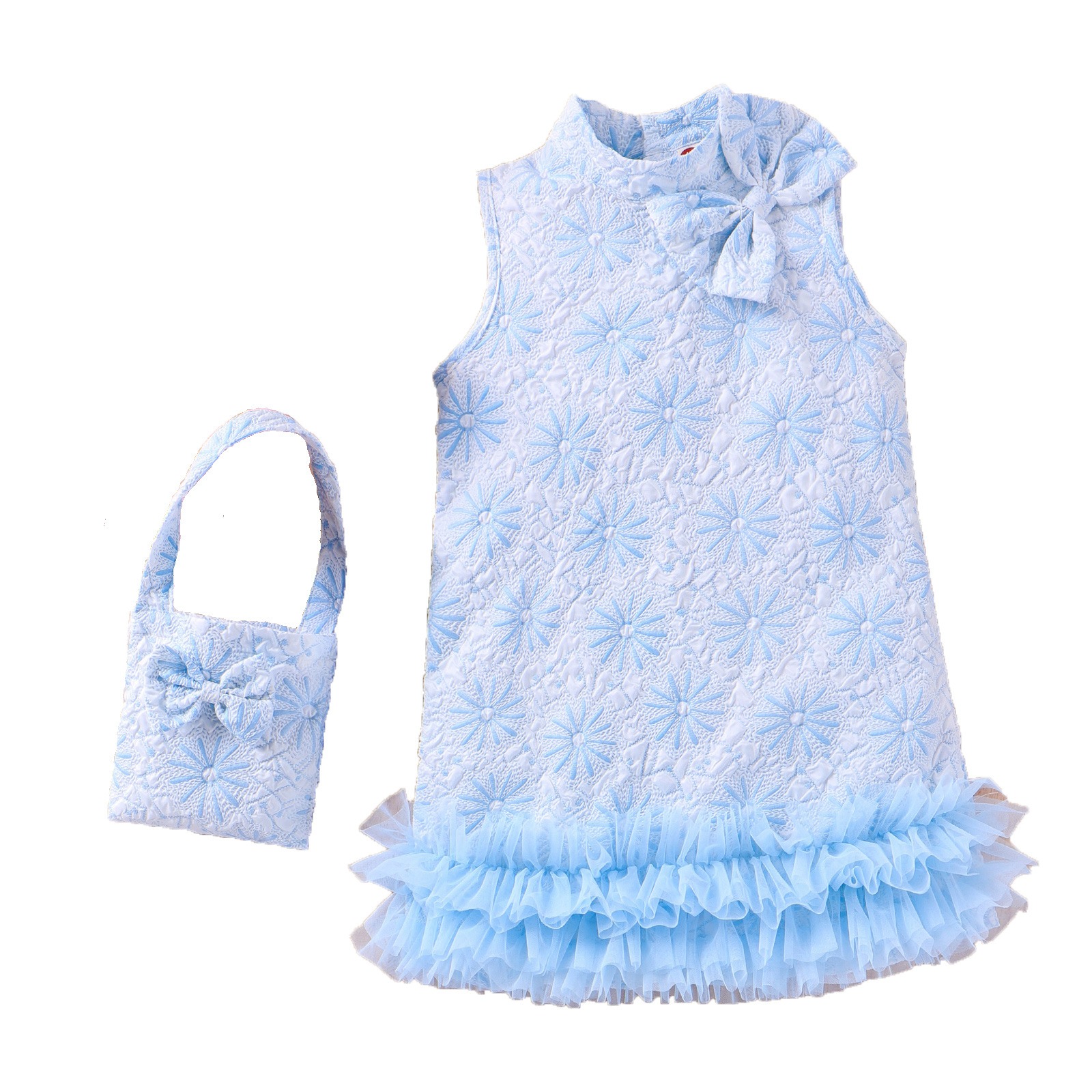 2pcs Toddler Girls Pearl-Accented Sleeveless Top & Tiered Ruffle Shorts