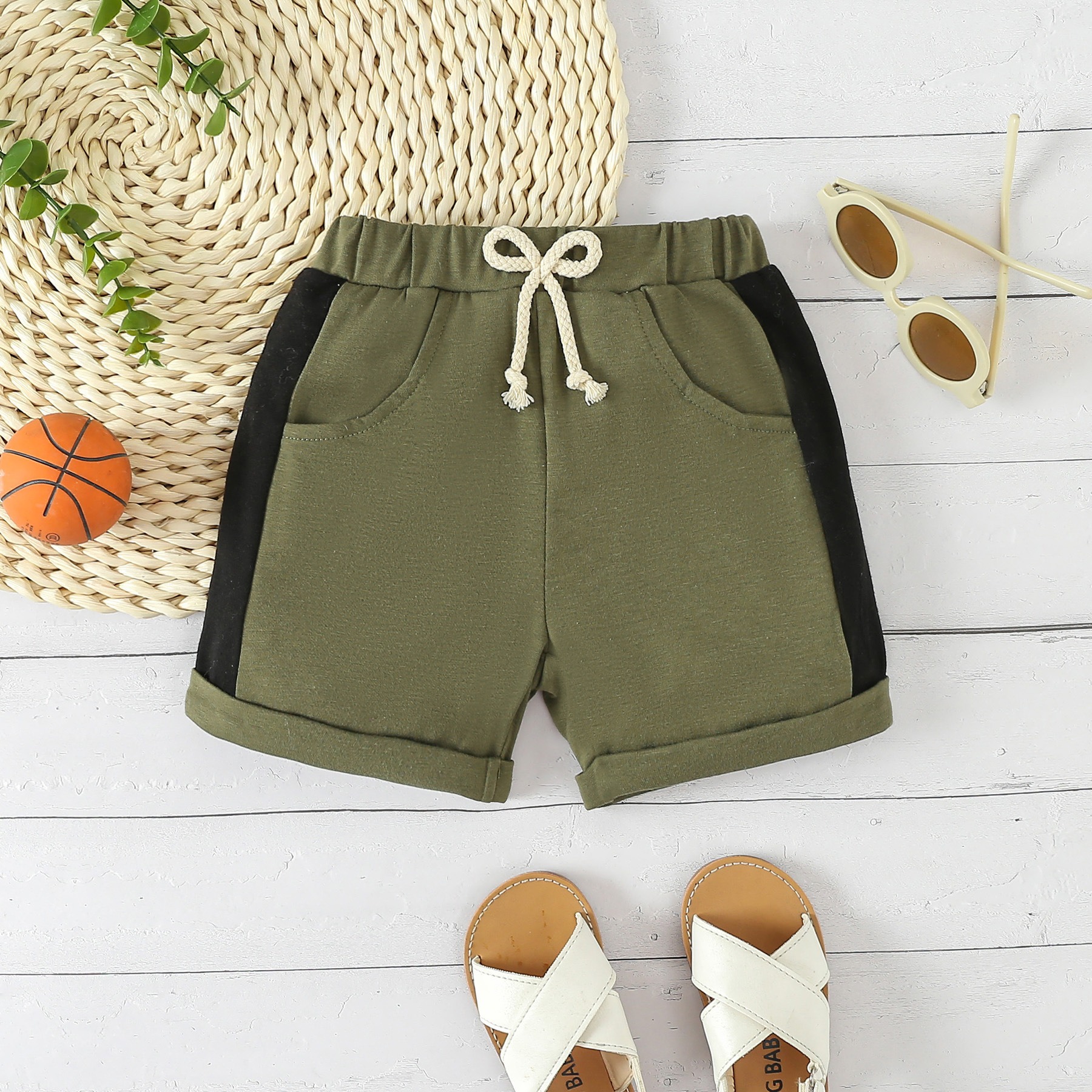 2pcs Toddler Boys Sleeveless Patchwork Top & Swim Trunks