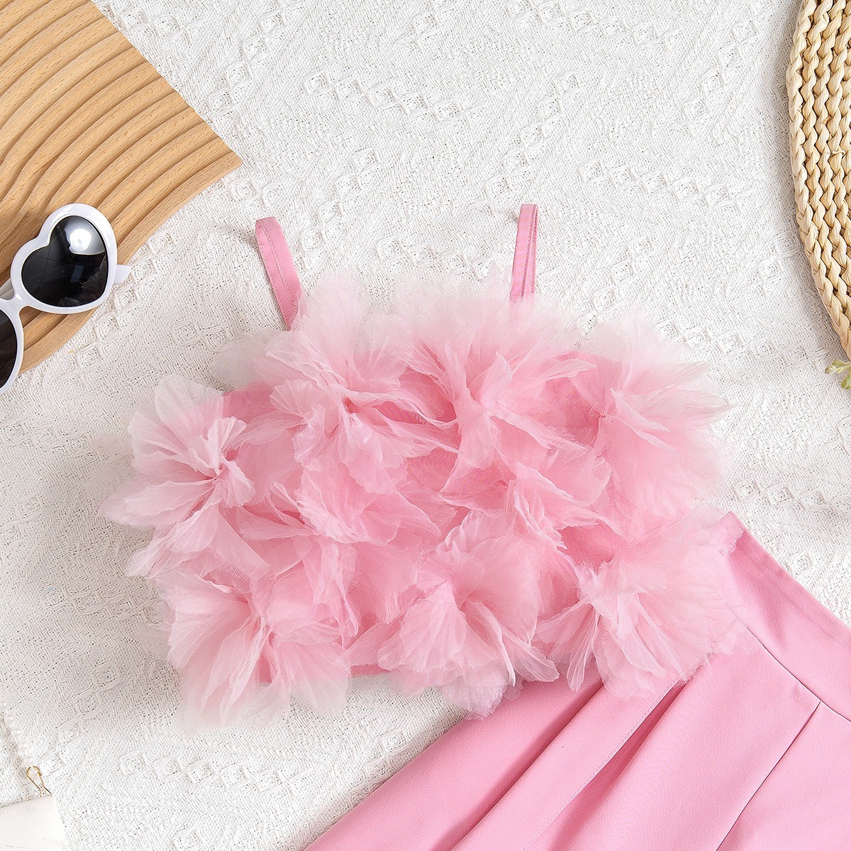 2pcs Toddler Girls Floral Mesh Vest Set