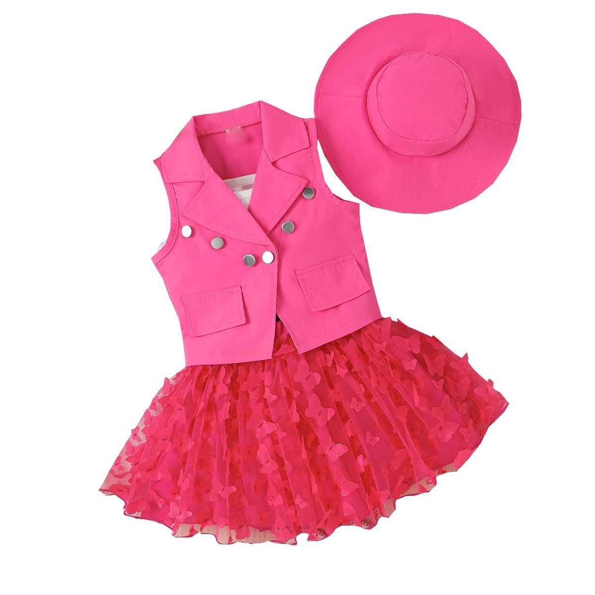 4pcs Toddler Girls Notched Lapel Blazer And Bow Tulle Skirt Outfit