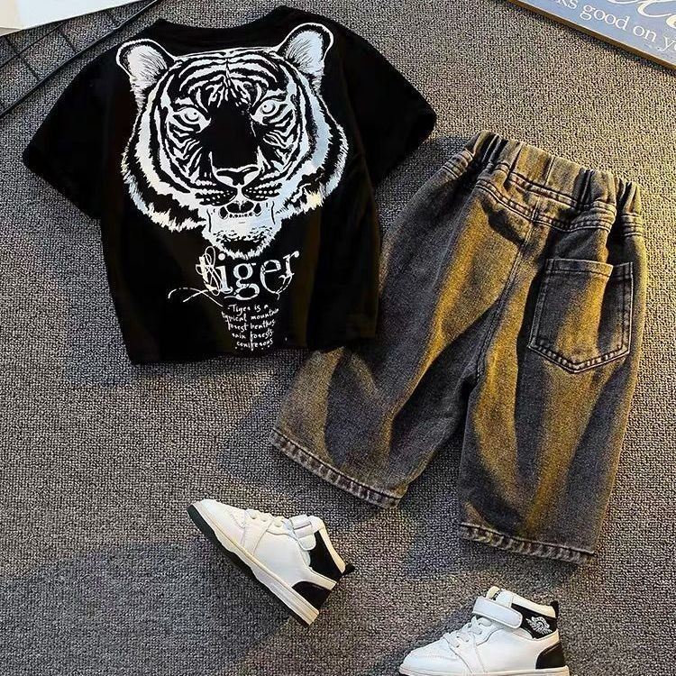 Toddler Boys Tiger Print T-Shirt Heavyweight Cotton Short Sleeve Tee