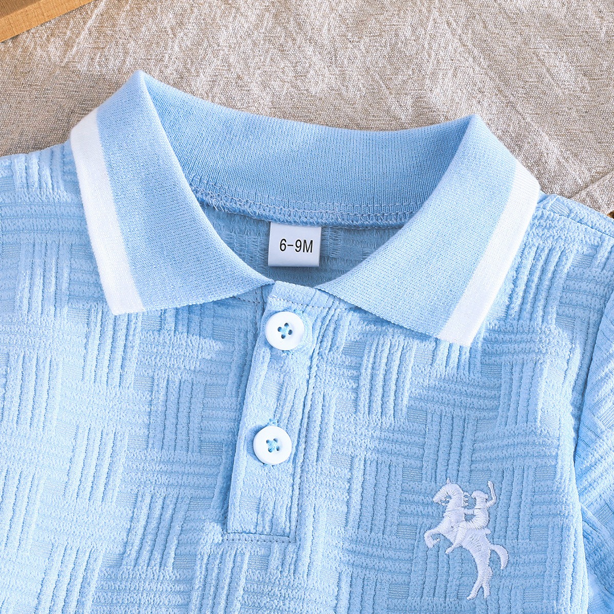 2pcs Baby Boys Embroidered Pony Short-Sleeve Top & Versatile Solid Shorts