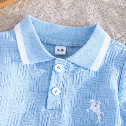 2pcs Baby Boys Embroidered Pony Short-Sleeve Top & Versatile Solid Shorts