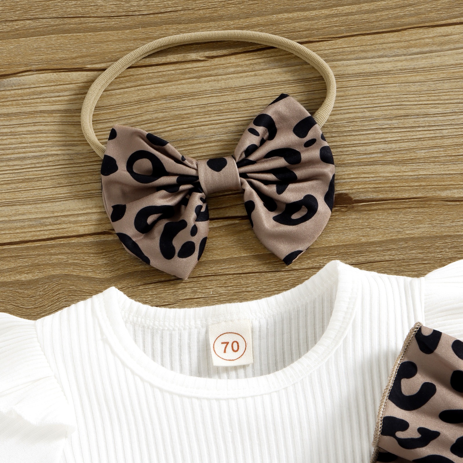 3pcs Baby Girls Leopard Print Short-Sleeve Onesies Set