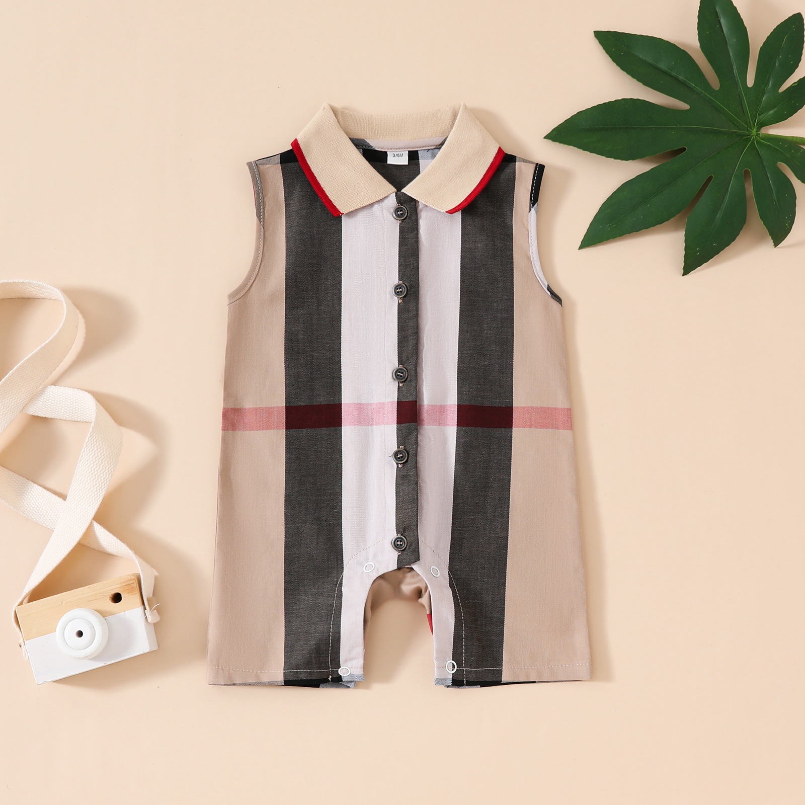 Baby Boy Sleeveless Lapel Button-Down Jumpsuits