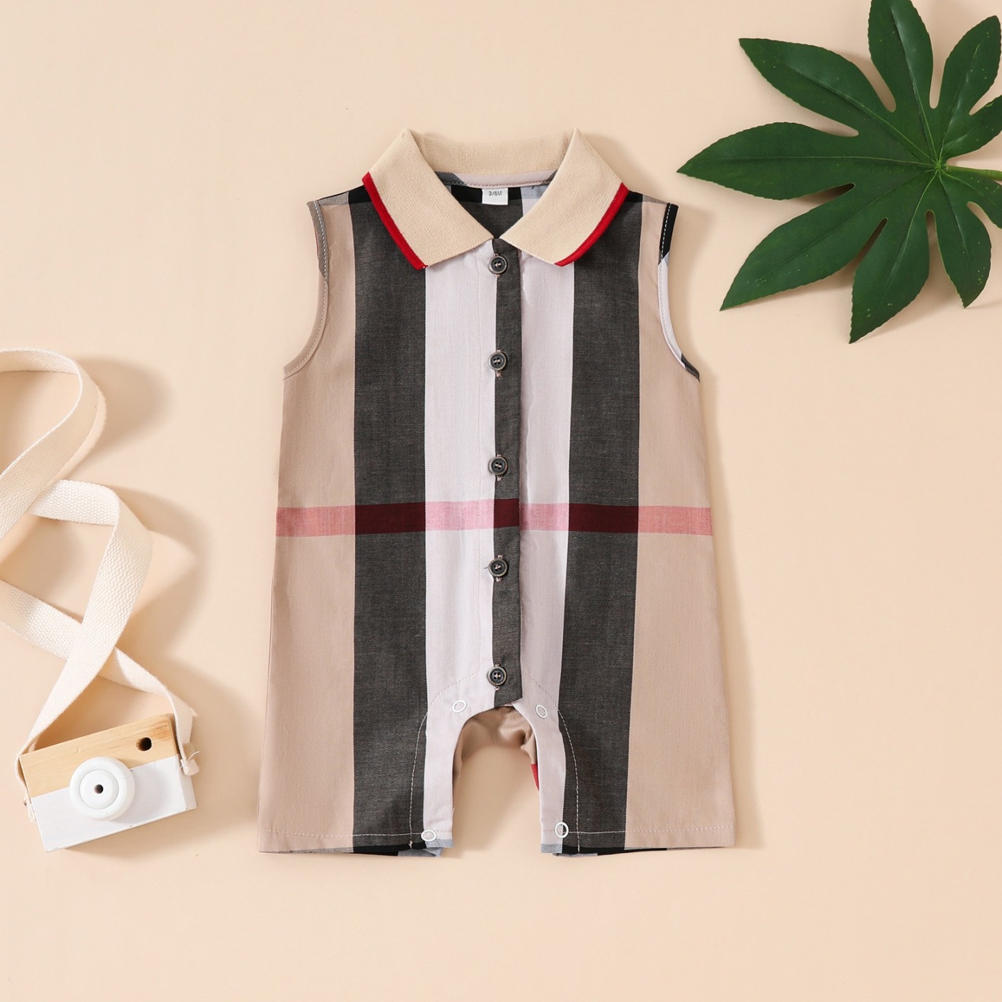 Baby Boy Sleeveless Lapel Button-Down Jumpsuits