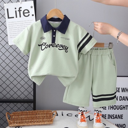 2pcs Toddler Boy Polo Shirt & Mid-Length Shorts