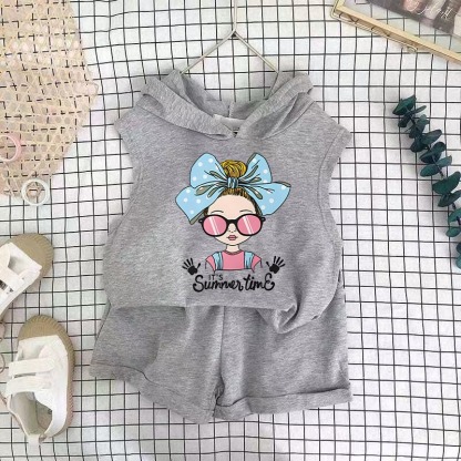2pcs Baby Girls Cartoon Print Tank Top & Shorts