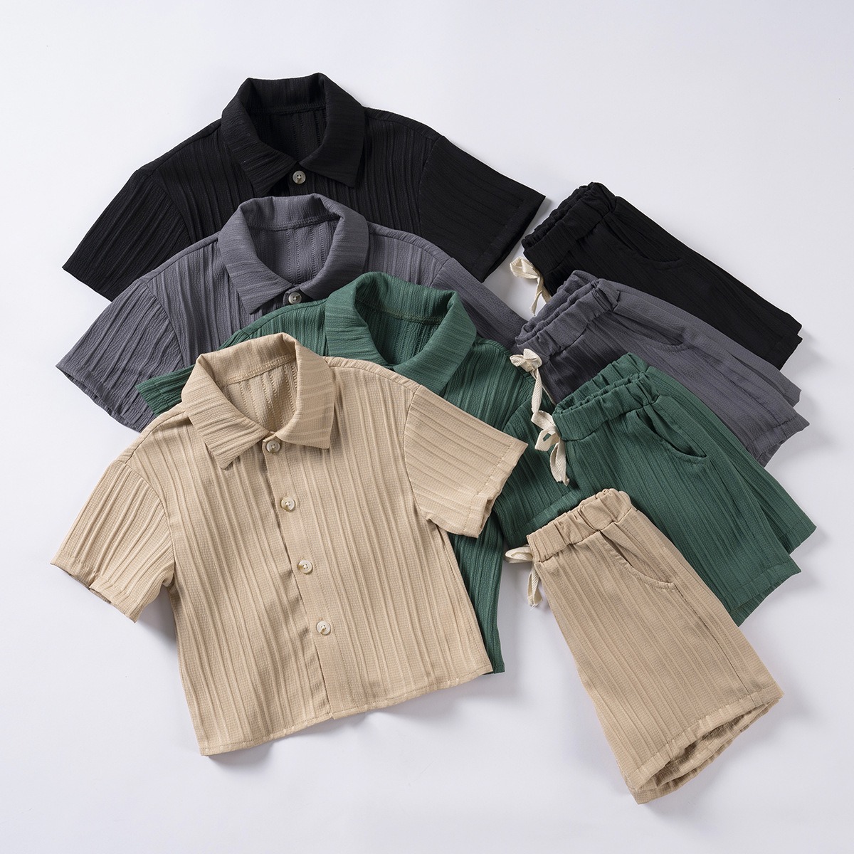 2pcs Toddler Boy Solid Single-Breast Shirt & Shorts