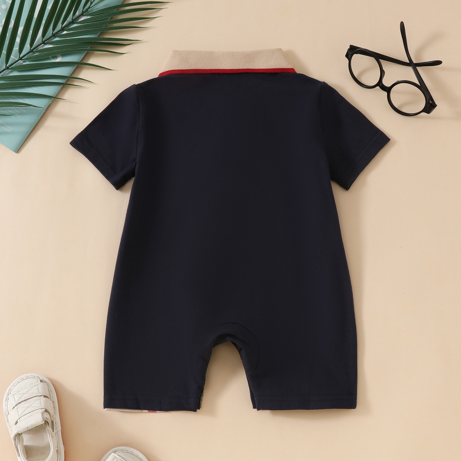 Baby Boy Patchwork Short-Sleeve Jumpsuits