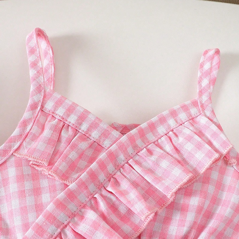 2pcs Baby Girls Pink Seersucker Strappy Outfit