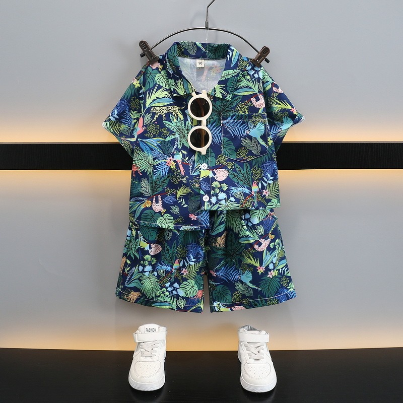 2pcs Toddler Boys Hawaiian Shirt & Shorts