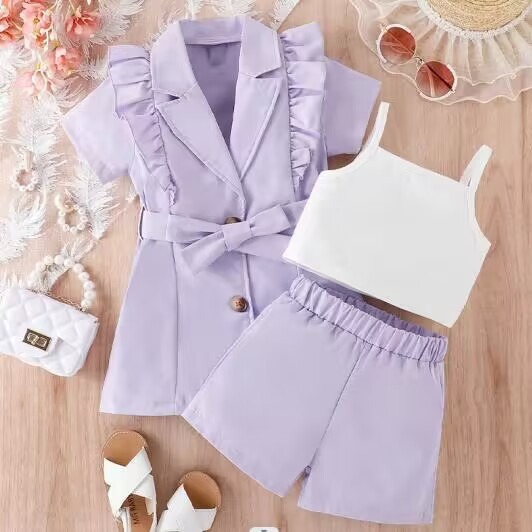 [Copy]2pcs Toddler Girls Puff-Sleeve Dress With Denim Jumper