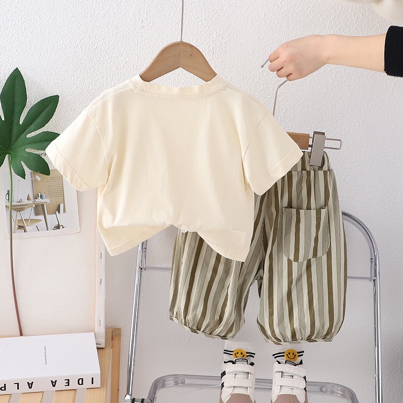 2pcs Toddler Boys Striped T-shirt & Shorts