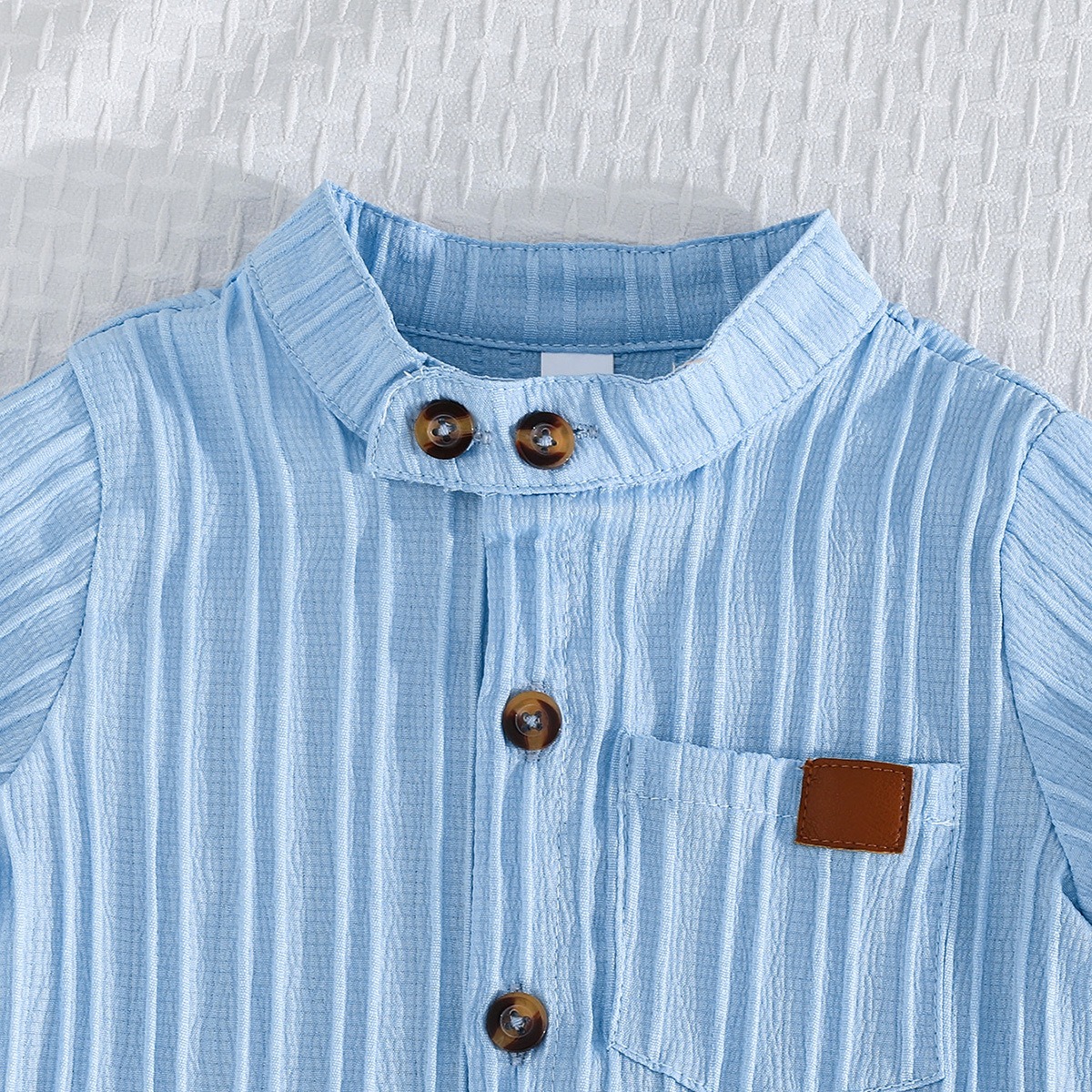2pcs Toddler Boys Solid Color Striped Short Sleeve Shirt & Shorts