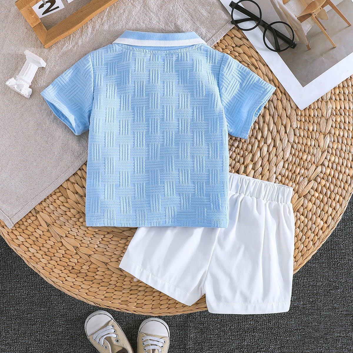 2pcs Baby Boys Embroidered Pony Short-Sleeve Top & Versatile Solid Shorts