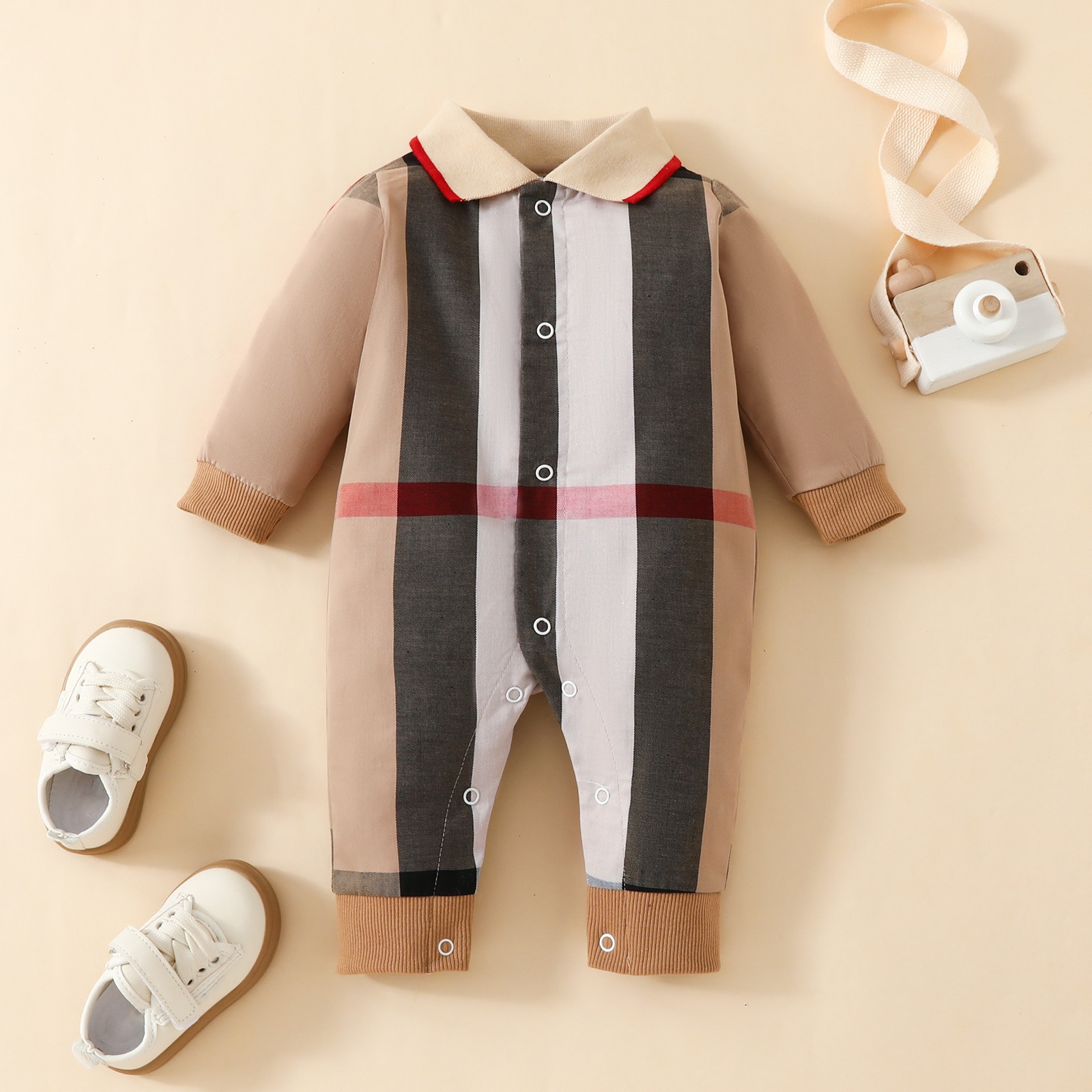 Baby Boy Autumn Cotton Long-Sleeve Lapel Jumpsuits