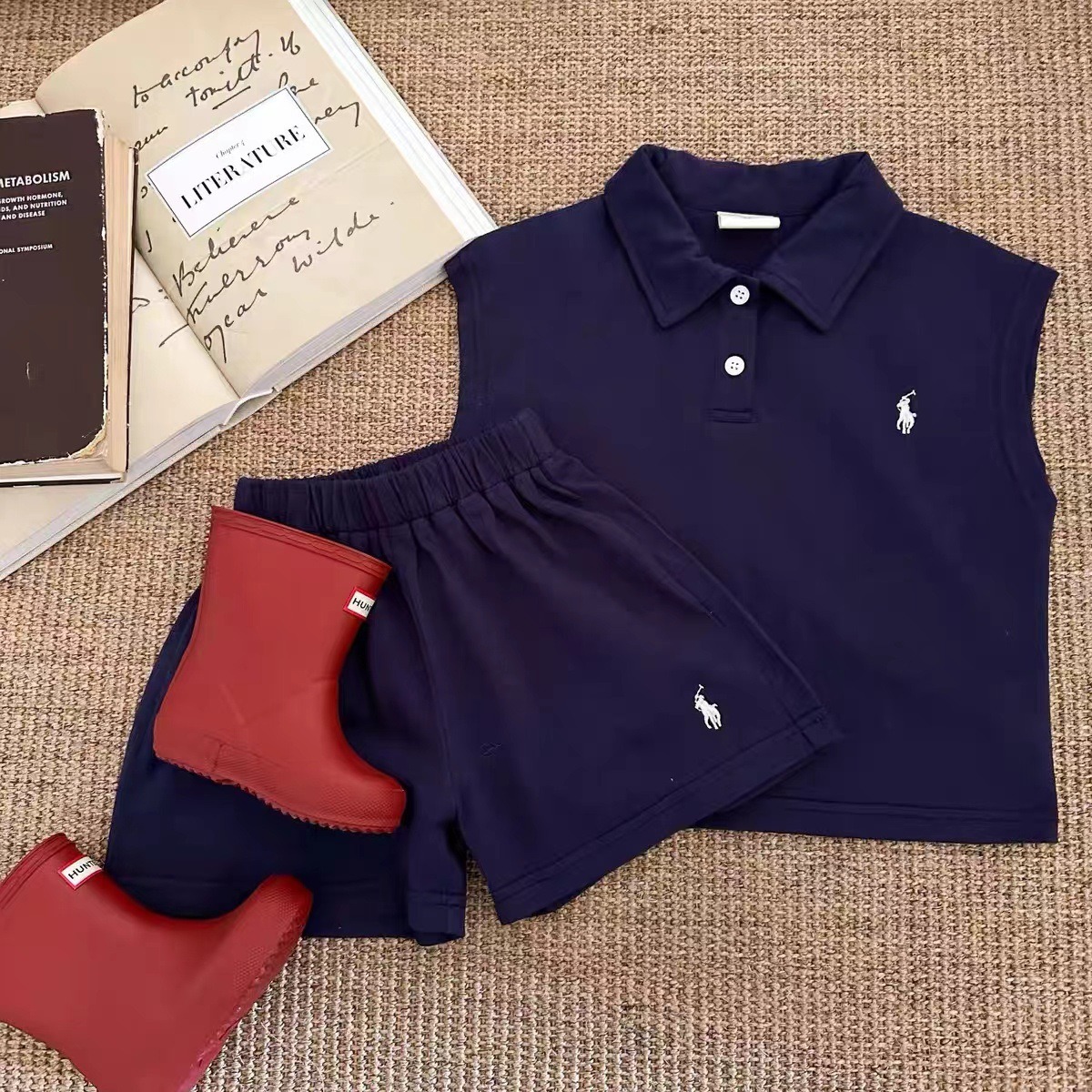 2pcs Toddler Boys Solid Color Polo Shirt & Shorts