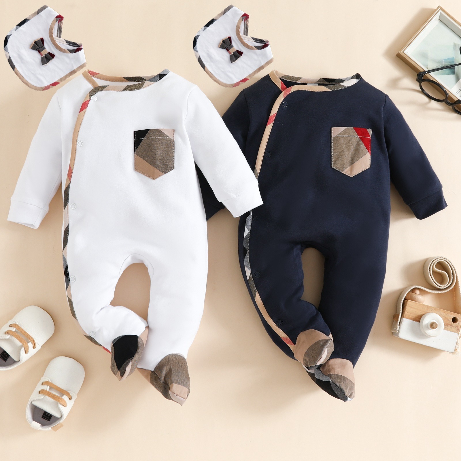 Baby Boy Round-Neck Long-Sleeve Jumpsuits