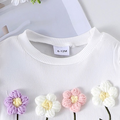 2pcs Toddler Girls Puff-Sleeve Floral Blouse Set