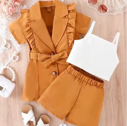 [Copy]2pcs Toddler Girls Puff-Sleeve Dress With Denim Jumper