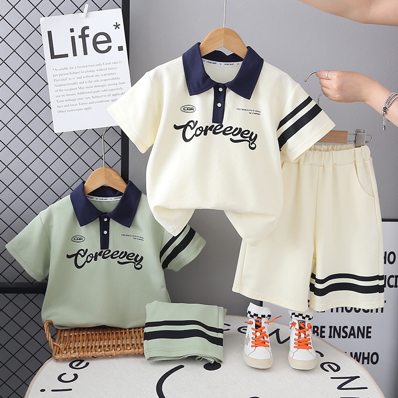 2pcs Toddler Boy Polo Shirt & Mid-Length Shorts