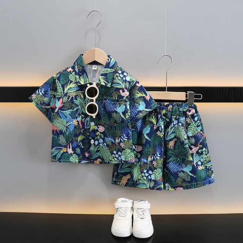 2pcs Toddler Boys Hawaiian Shirt & Shorts