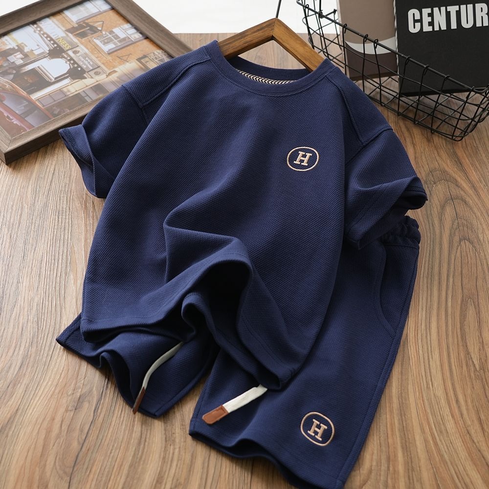 [Copy]2pcs Toddler Boys Solid Single-Breast Shirt & Shorts