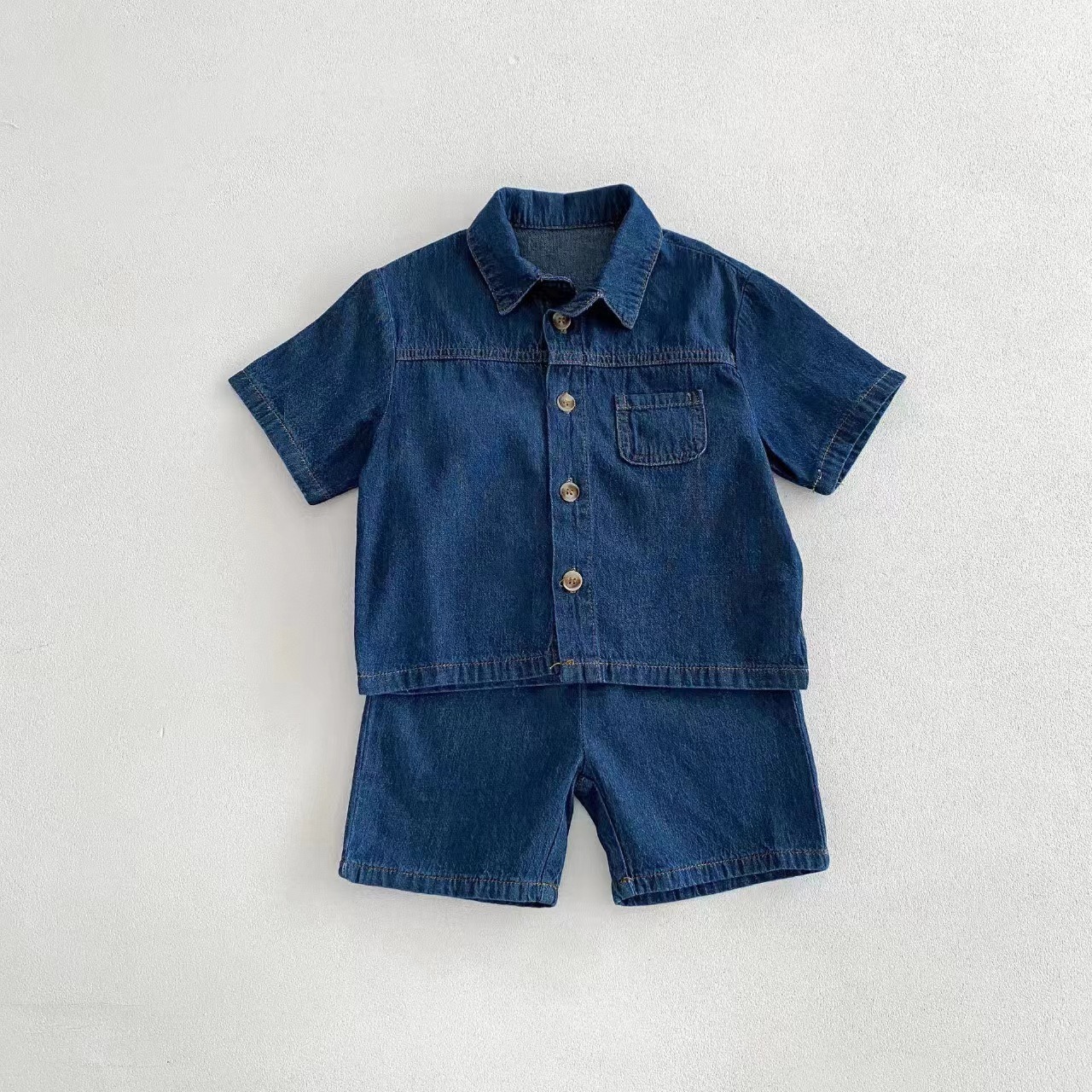 2pcs Toddler Boys Denim Short-Sleeve Shirt & Shorts