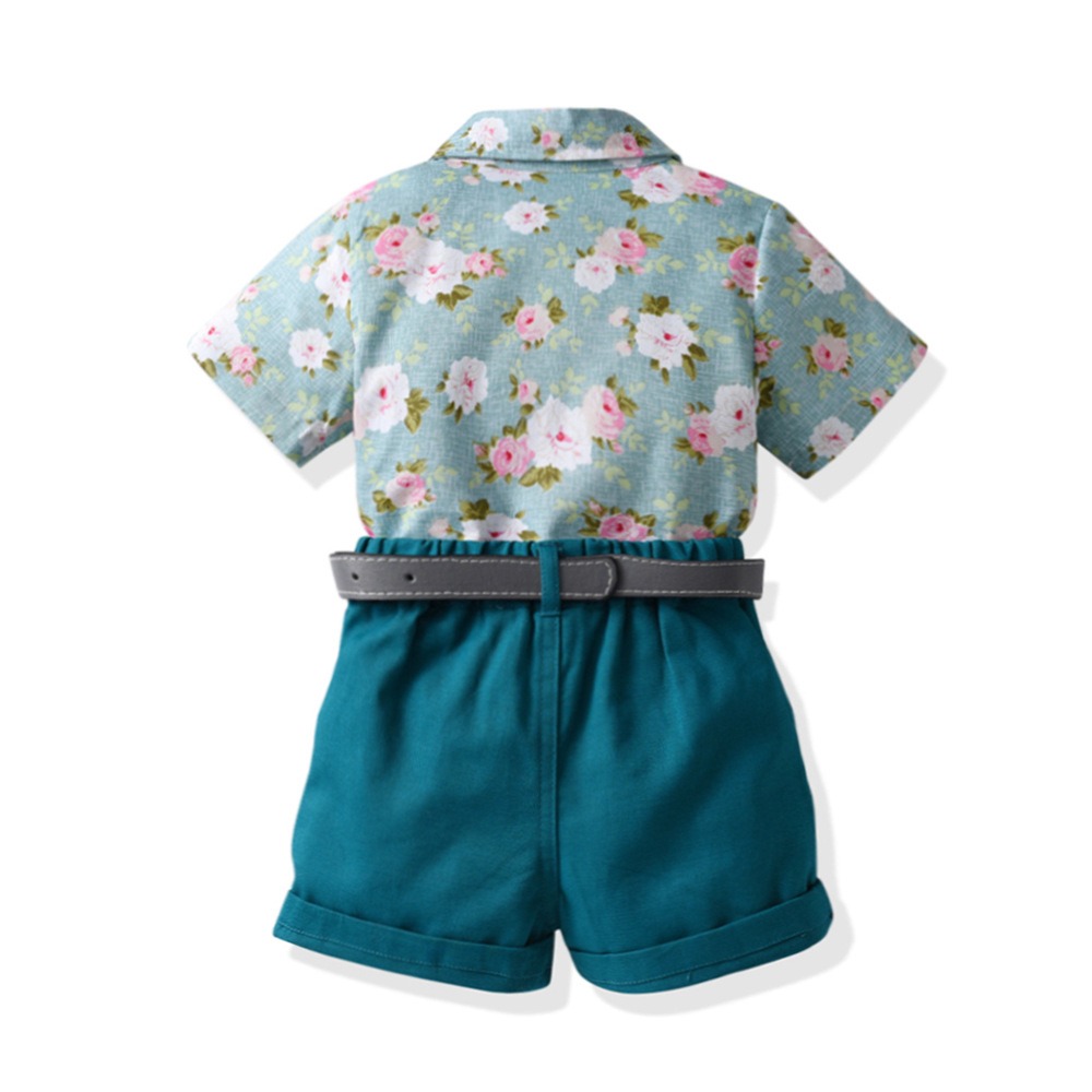 2pcs Toddler Boys Country Style Bow Tie Shirt & Tailored Shorts