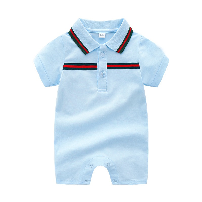 Baby Boy Cotton Polo Collar Short-Sleeve Jumpsuits