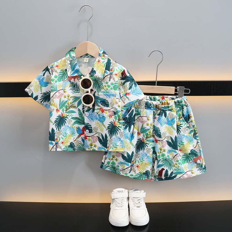 2pcs Toddler Boys Hawaiian Shirt & Shorts