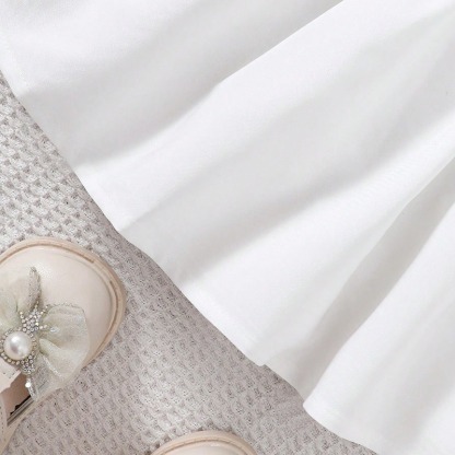 2pcs Baby Girls White Dress And Denim Vest Outfit