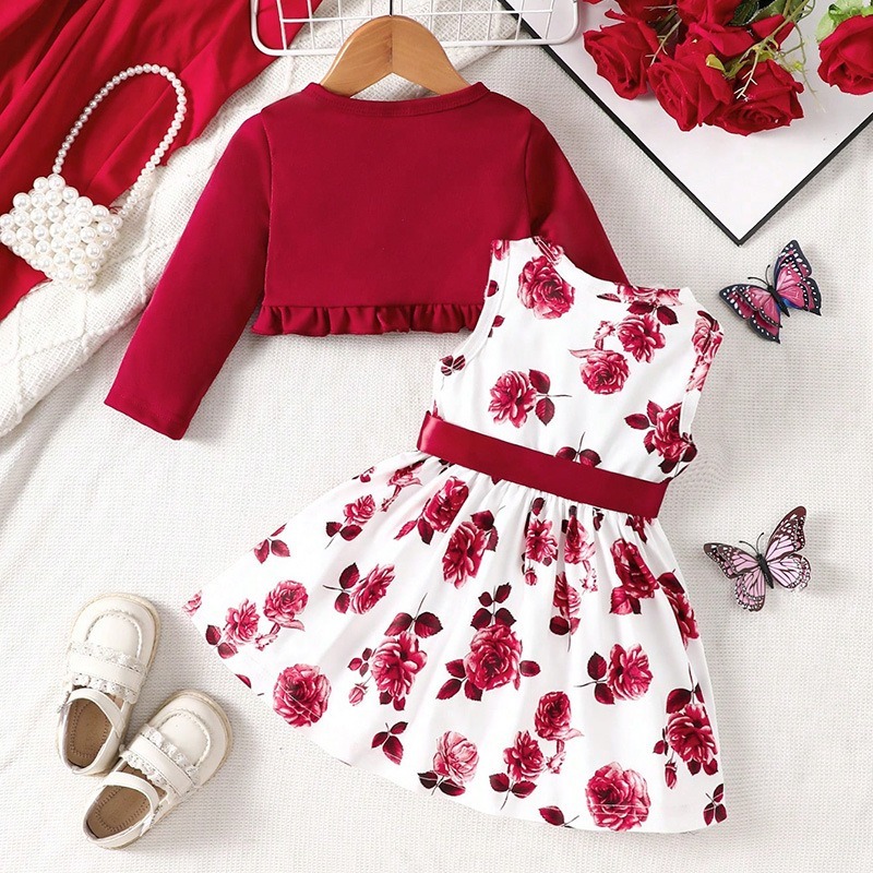 2pcs Baby Girls Rose Print A-line Dress