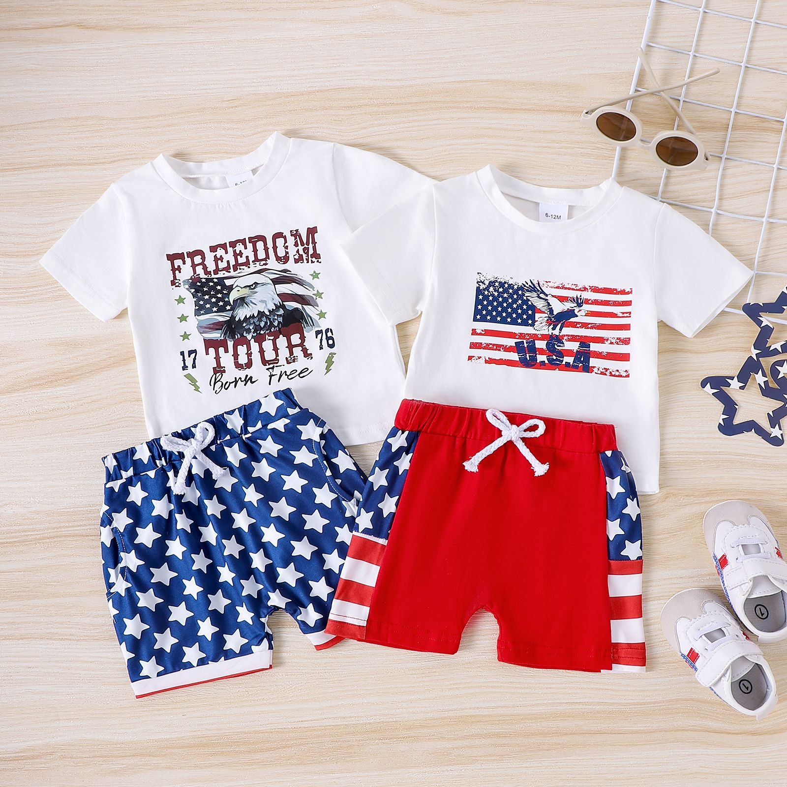 2pcs Toddler Boys Stars Tee & Shorts