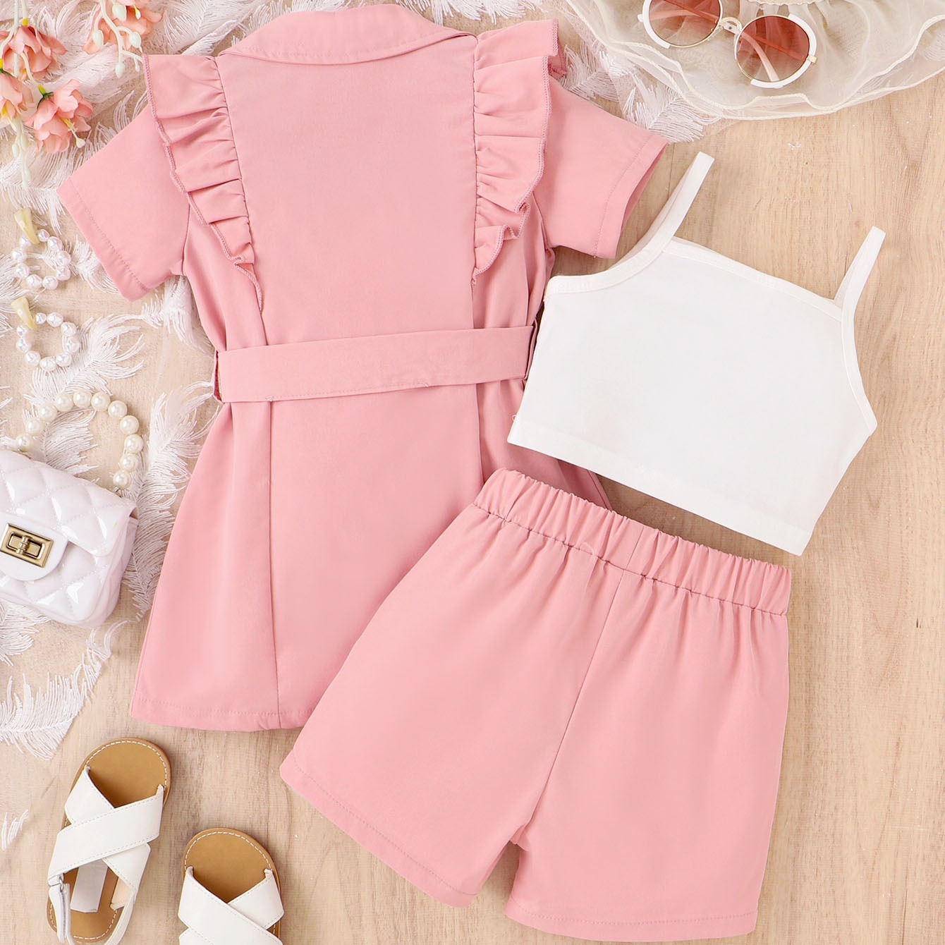 [Copy]2pcs Toddler Girls Puff-Sleeve Dress With Denim Jumper