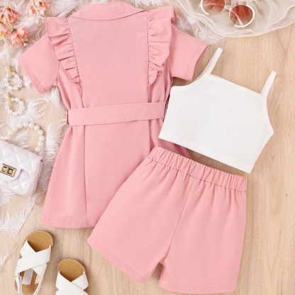 [Copy]2pcs Toddler Girls Puff-Sleeve Dress With Denim Jumper