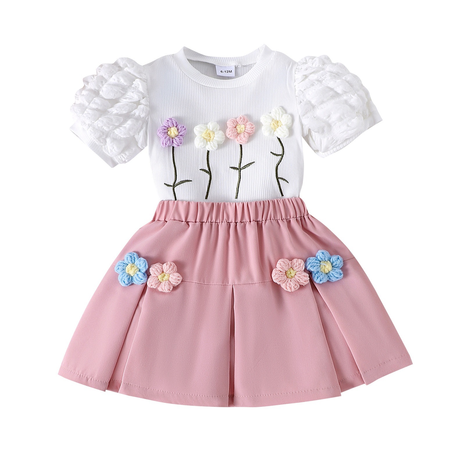 2pcs Toddler Girls Puff-Sleeve Floral Blouse Set