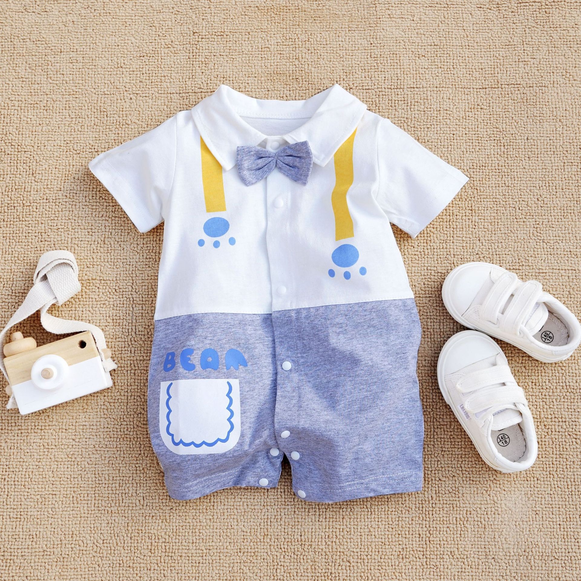 Baby Boy Paw Letter Suspenders Jumpsuits